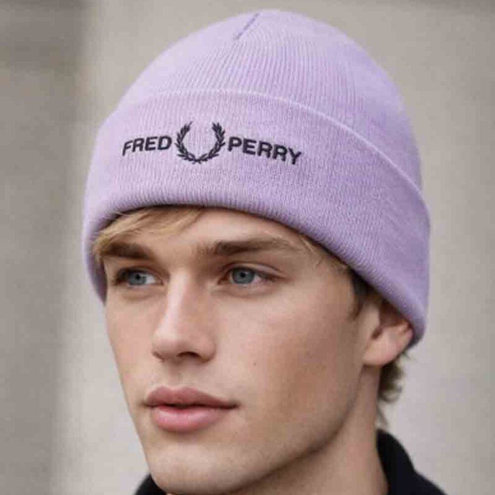 Fred Perry Beanie Cap Hat Lilac Purple Lavender Cotton Blend One Size
